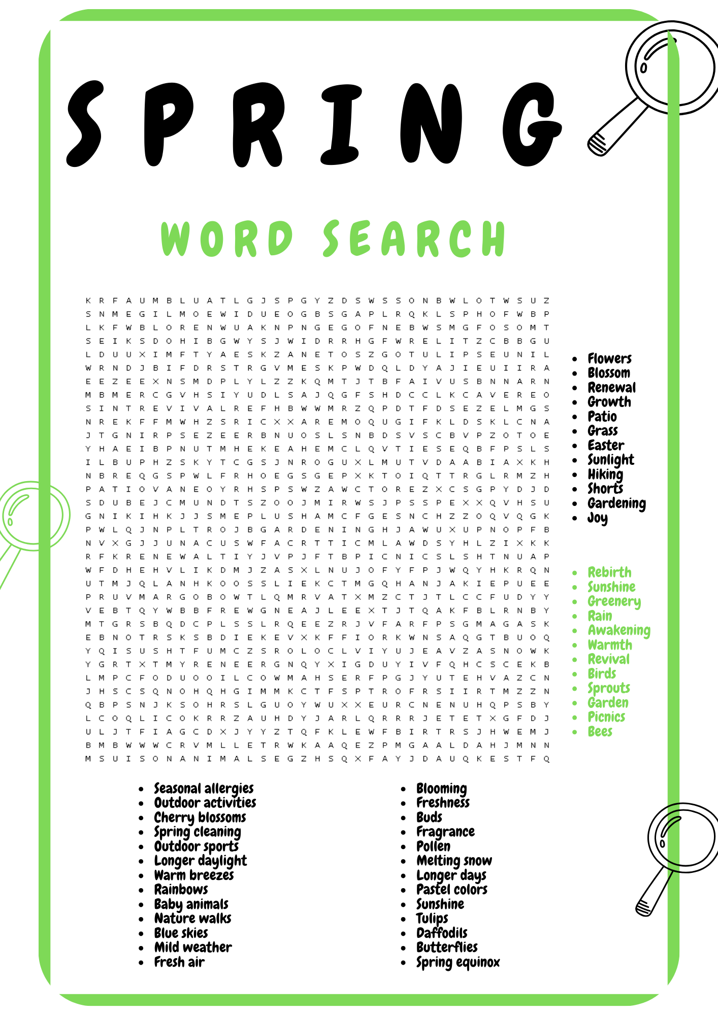 Word Search Printable Spring Break