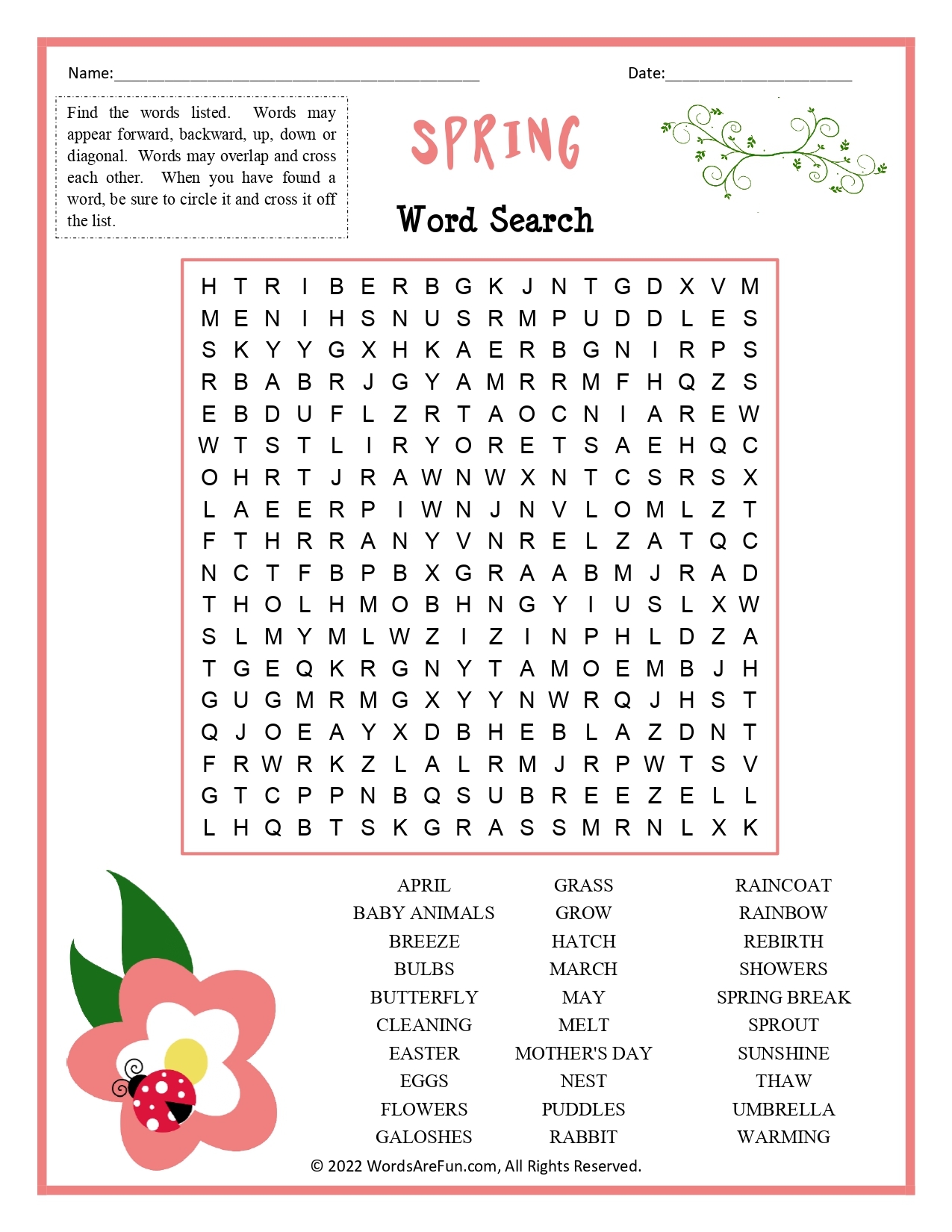 Spring Word Search For Kids Spring Word Search For Kids
