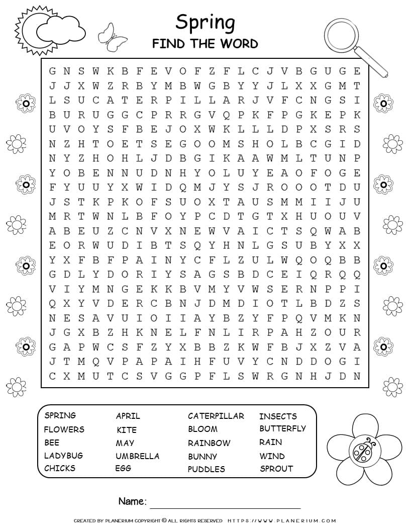 Printable Spring Word Search For Kids