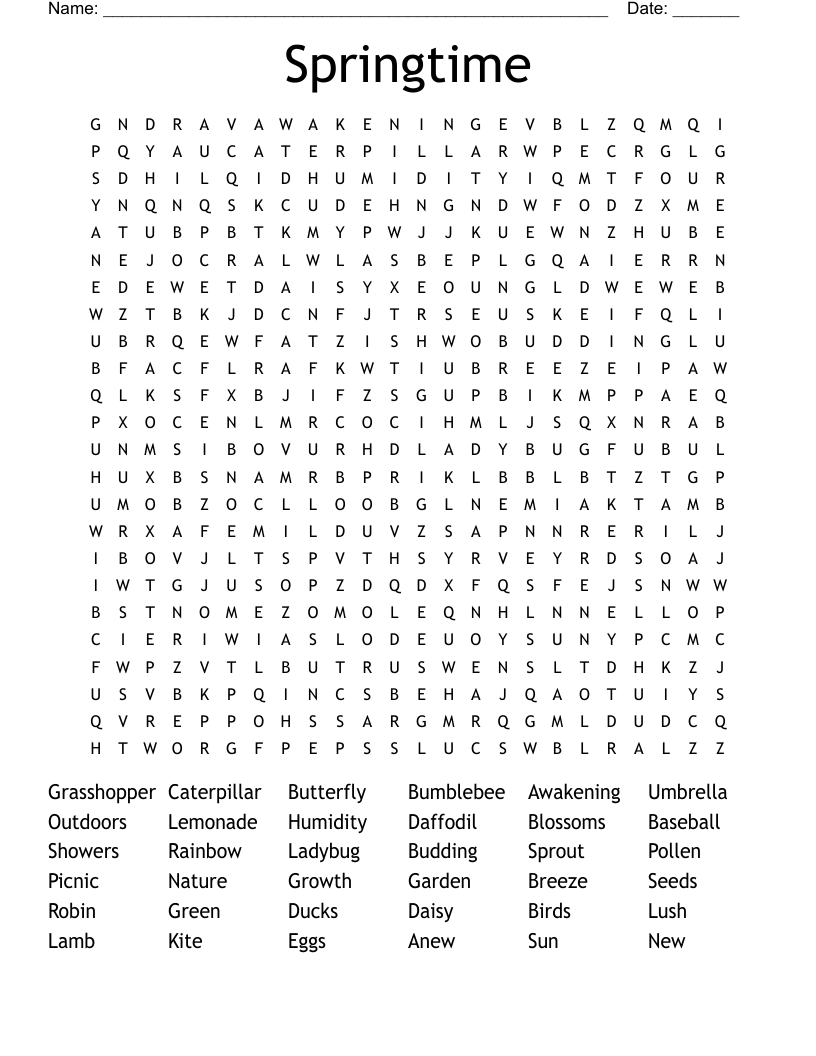 Springtime Word Search WordMint Springtime Word Search WordMint