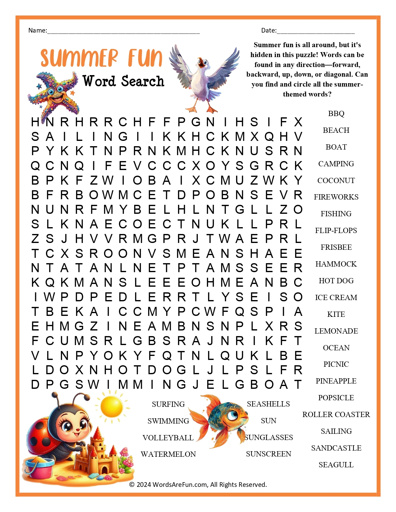 Summer Fun Word Search Summer Fun Word Search