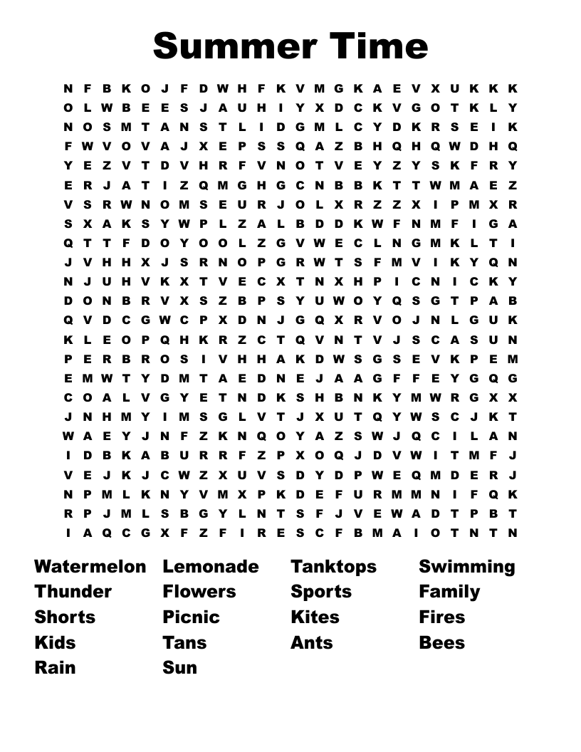 Word Search Printable Summertime Word Search Printable Summertime