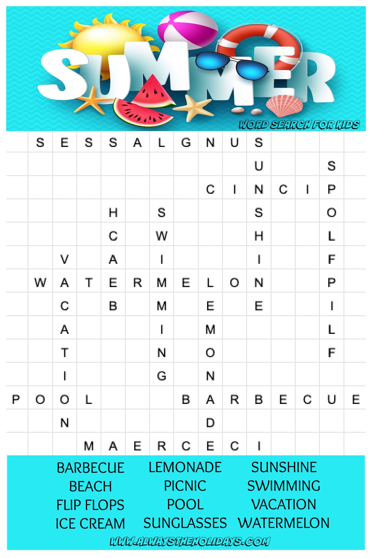 Printable Word Searches Summer Theme Printable Word Searches Summer Theme