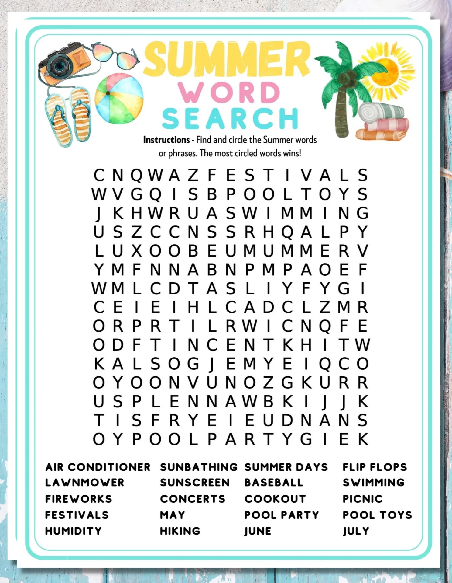 Summer Word Search Printable Game Party Kids Adults Activity Seniors C Enjoymyprintables Summer Word Search Printable Game Party Kids Adults Activity Seniors C Enjoymyprintables
