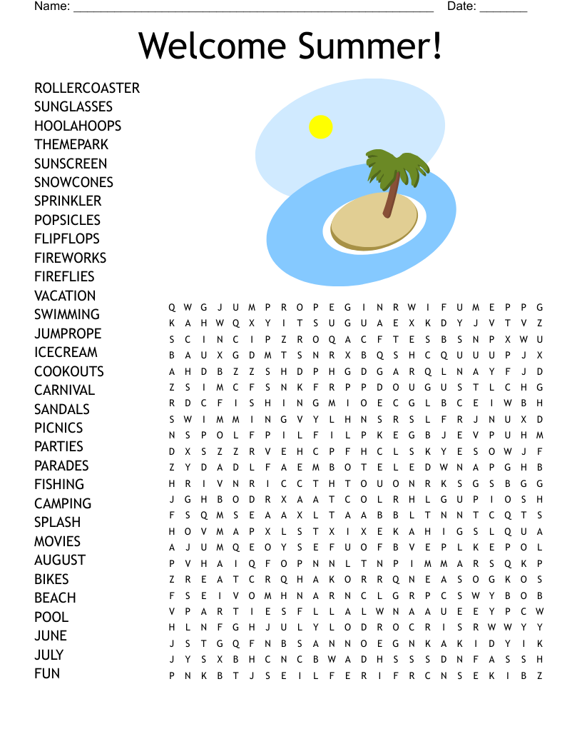 Printable Summer Word Searches For Adults Printable Summer Word Searches For Adults