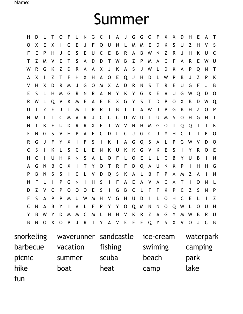 Summer Word Search WordMint Summer Word Search WordMint