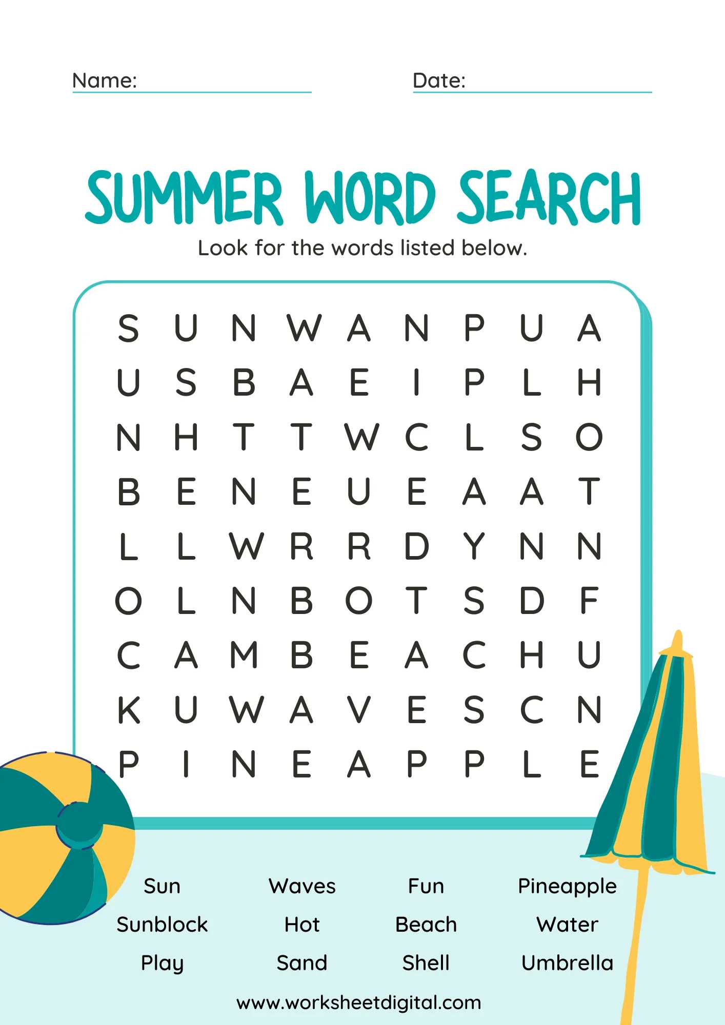 Summer Word Search Worksheet Digital 1 Teacher Made Resources