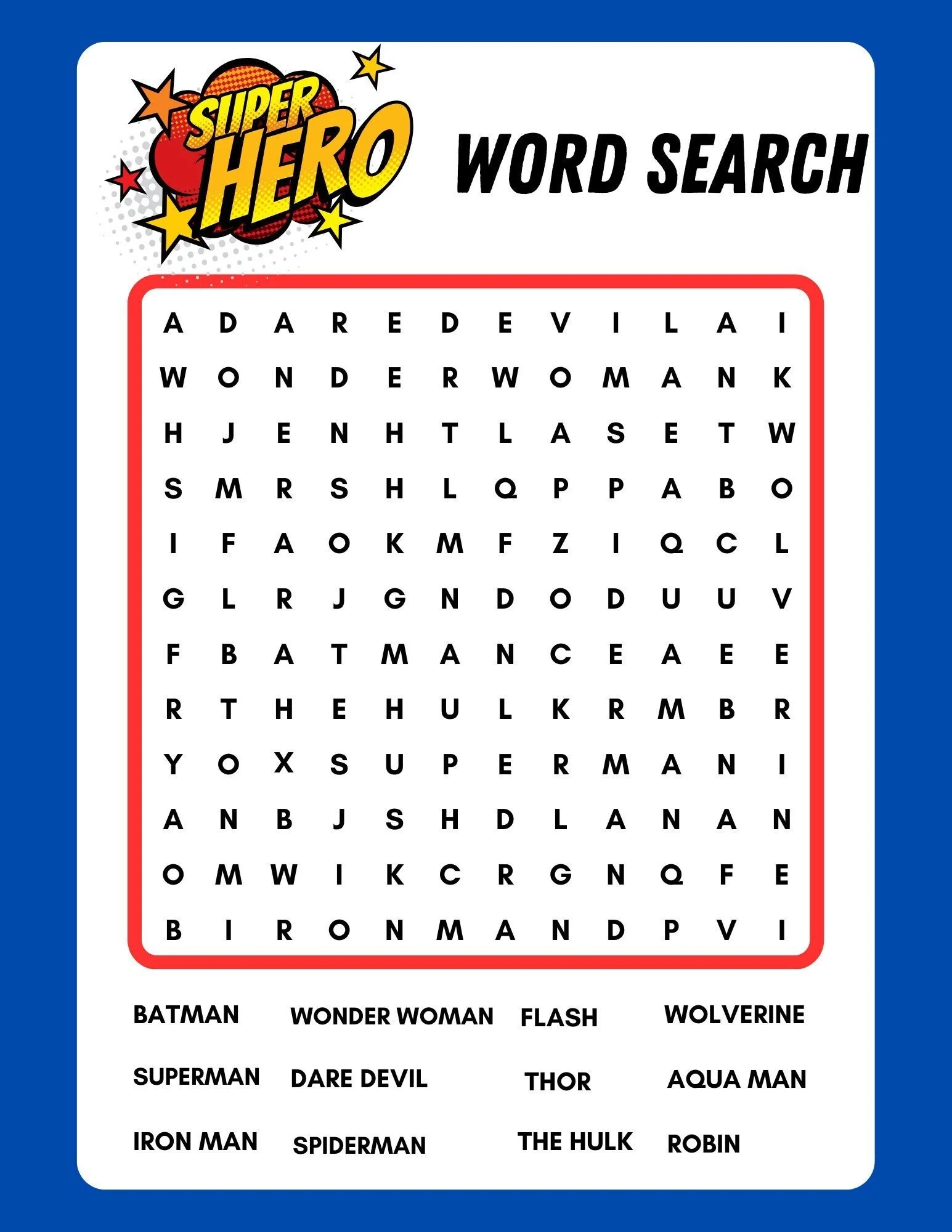 Super Hero Word Search Printable Instant Download PDF Etsy India Super Hero Word Search Printable Instant Download PDF Etsy India