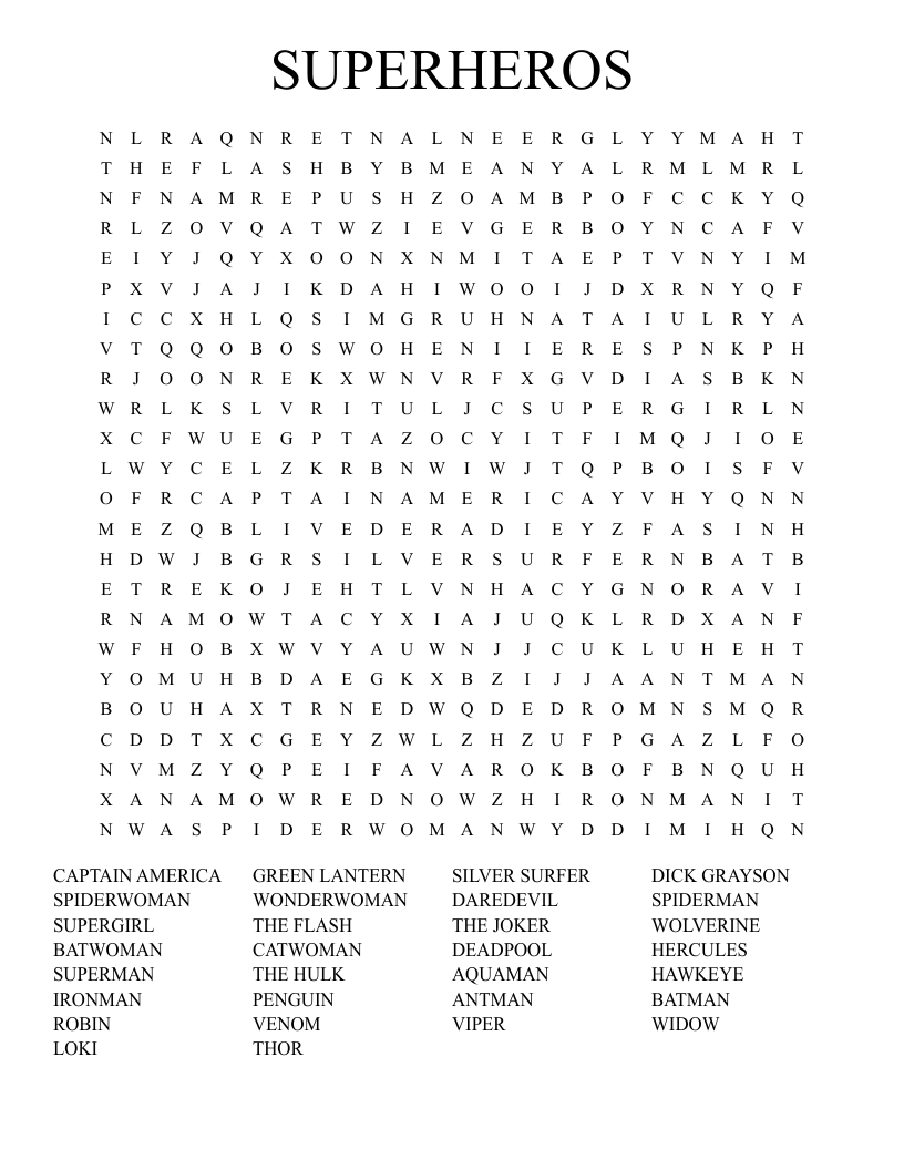 SUPERHEROS Word Search WordMint SUPERHEROS Word Search WordMint