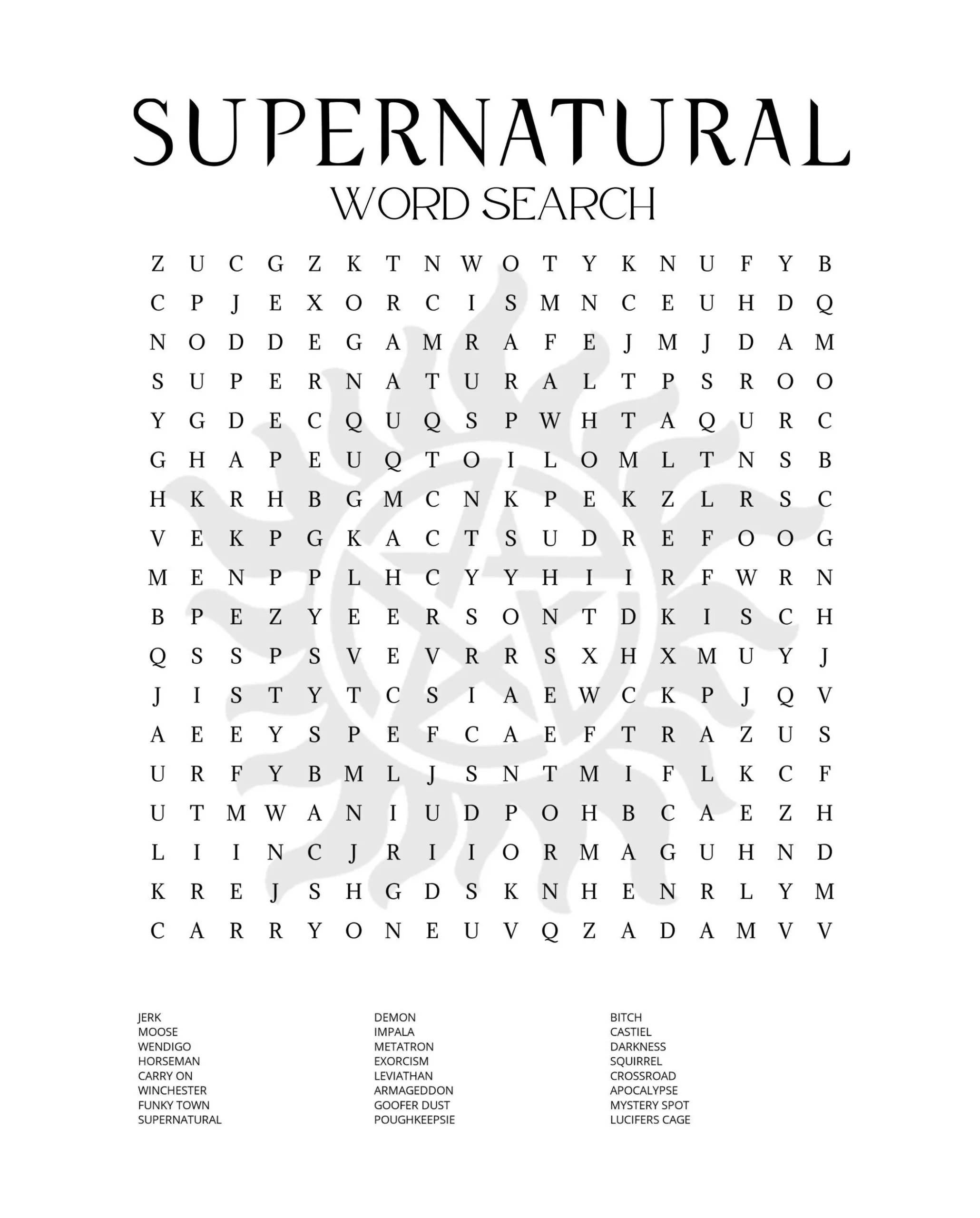Supernatural Word Search For Adults Printable Pdf Etsy Supernatural Word Search For Adults Printable Pdf Etsy