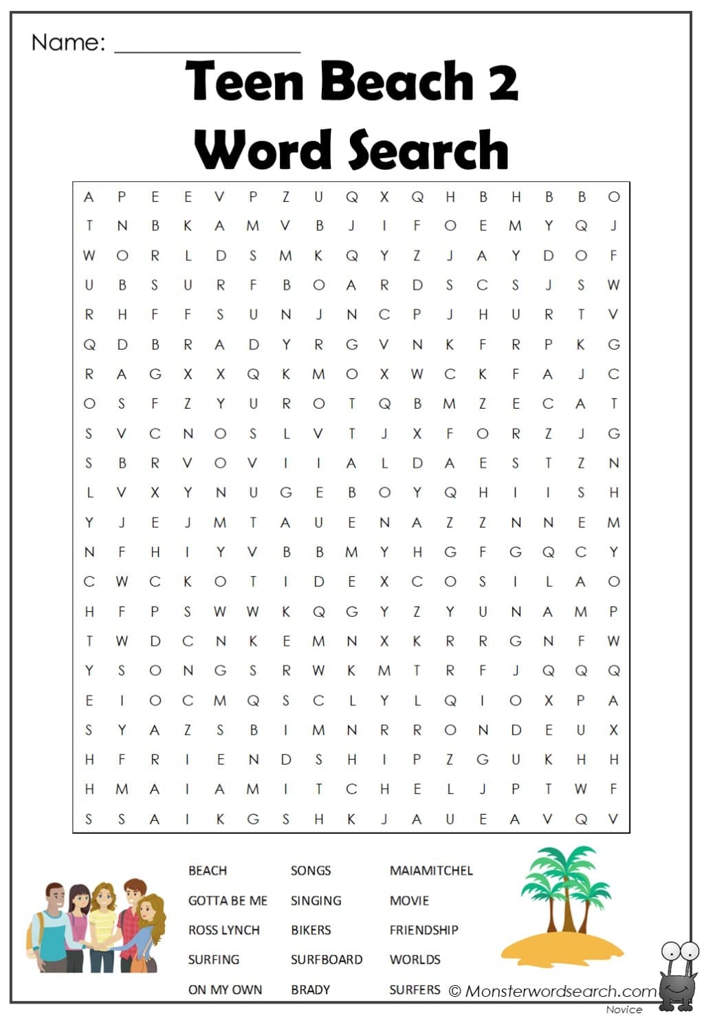 Teen Beach 2 Word Search Monster Word Search Teen Beach 2 Word Search Monster Word Search