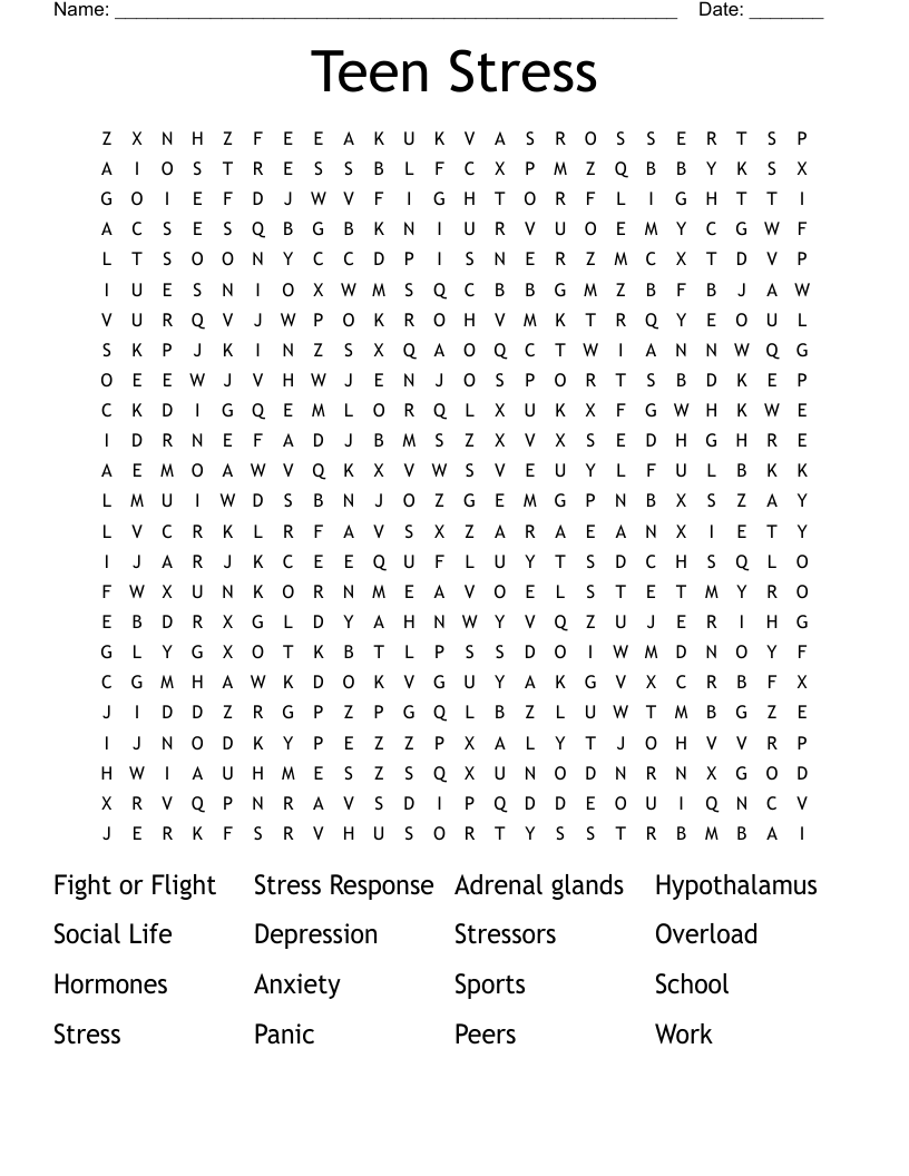 Teen Stress Word Search WordMint Teen Stress Word Search WordMint