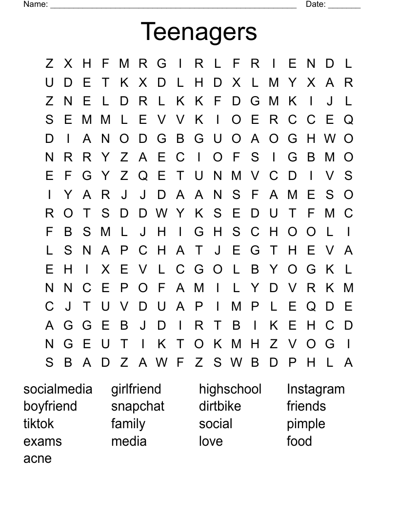 Teenagers Word Search WordMint Teenagers Word Search WordMint