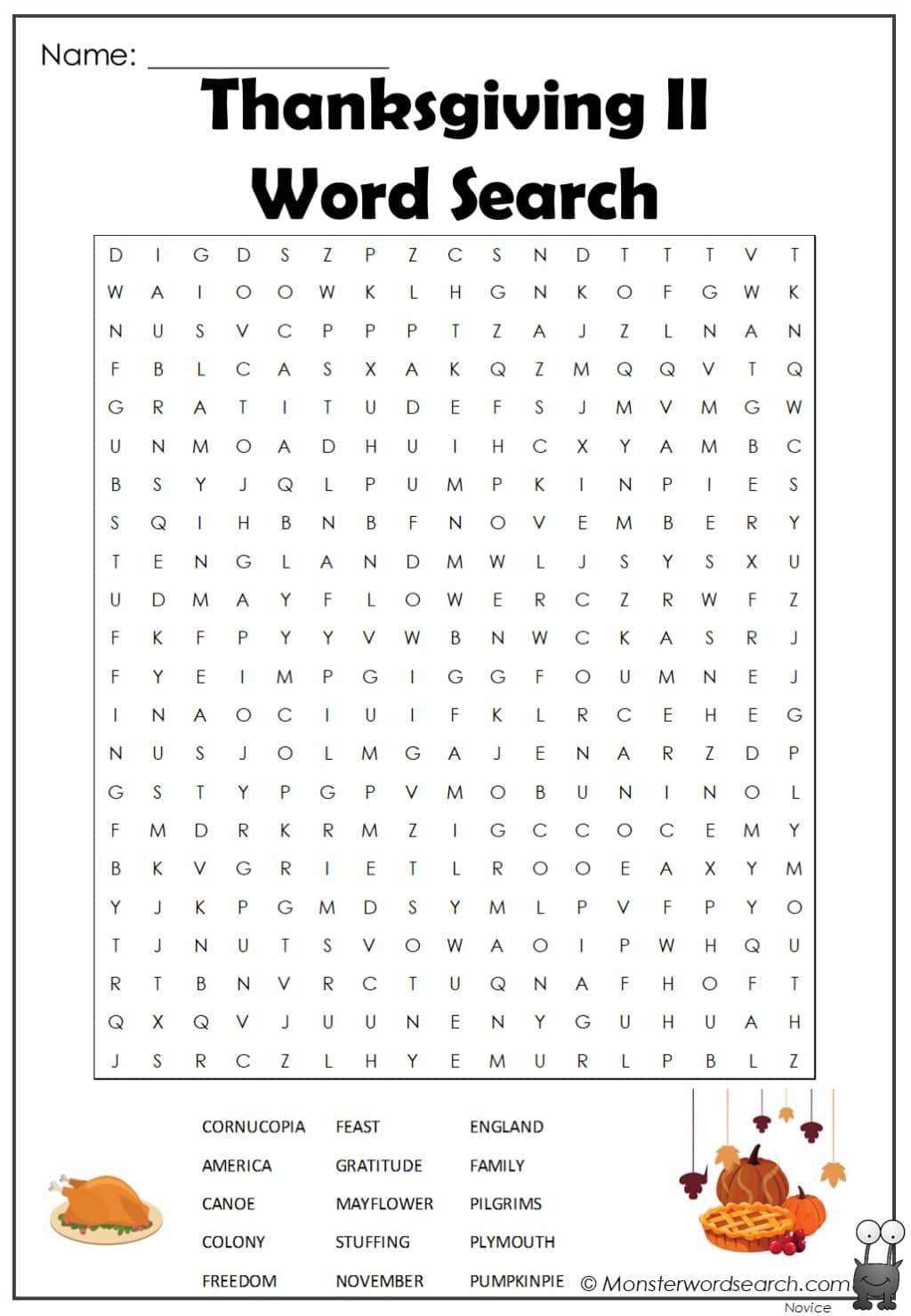 Thanksgiving Ii Word Search Monster Word Search Thanksgiving Ii Word Search Monster Word Search
