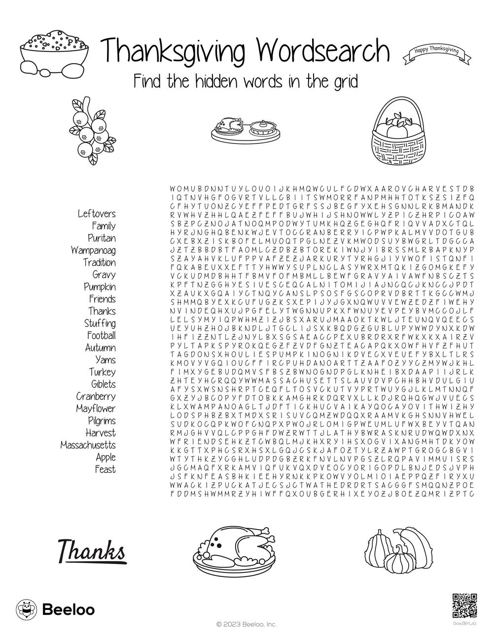 Thanksgiving Word Search Printable For Adults