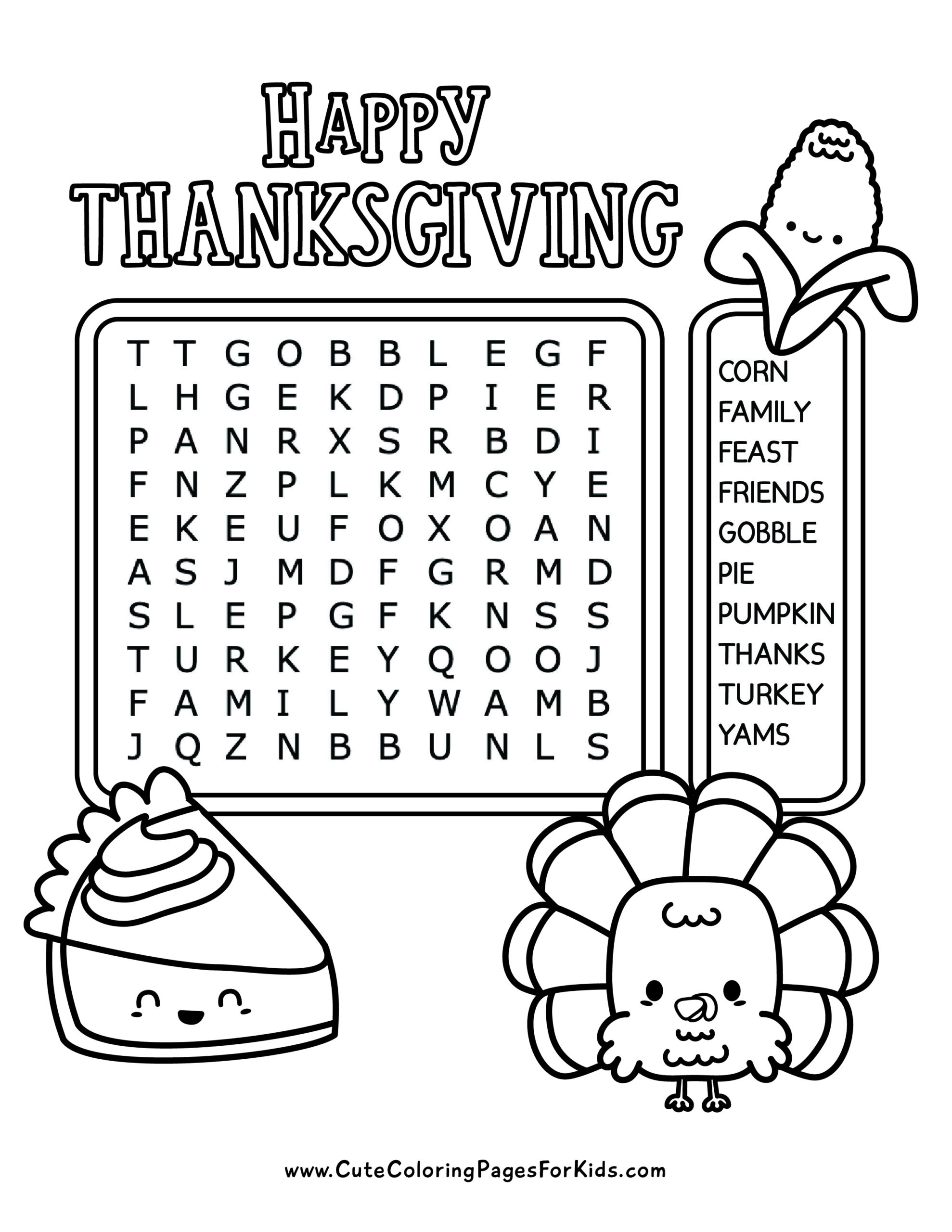 Printable Thanksgiving Word Search For Adults