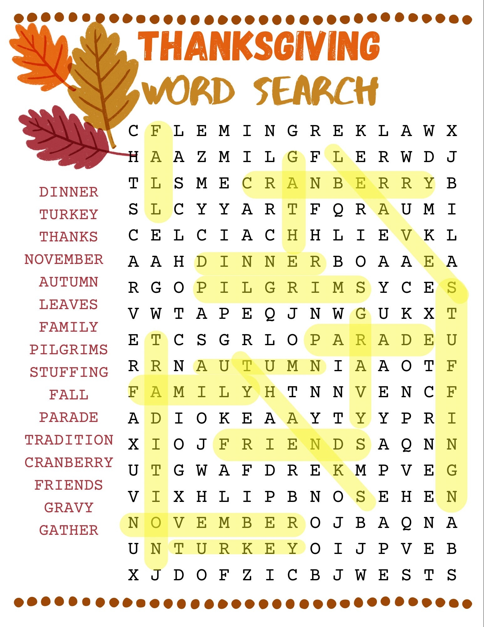 Thanksgiving Word Search Printable Thanksgiving Word Search Printable