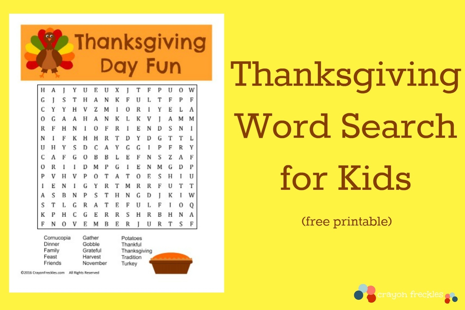 Thanksgiving Day Word Search Free Printable