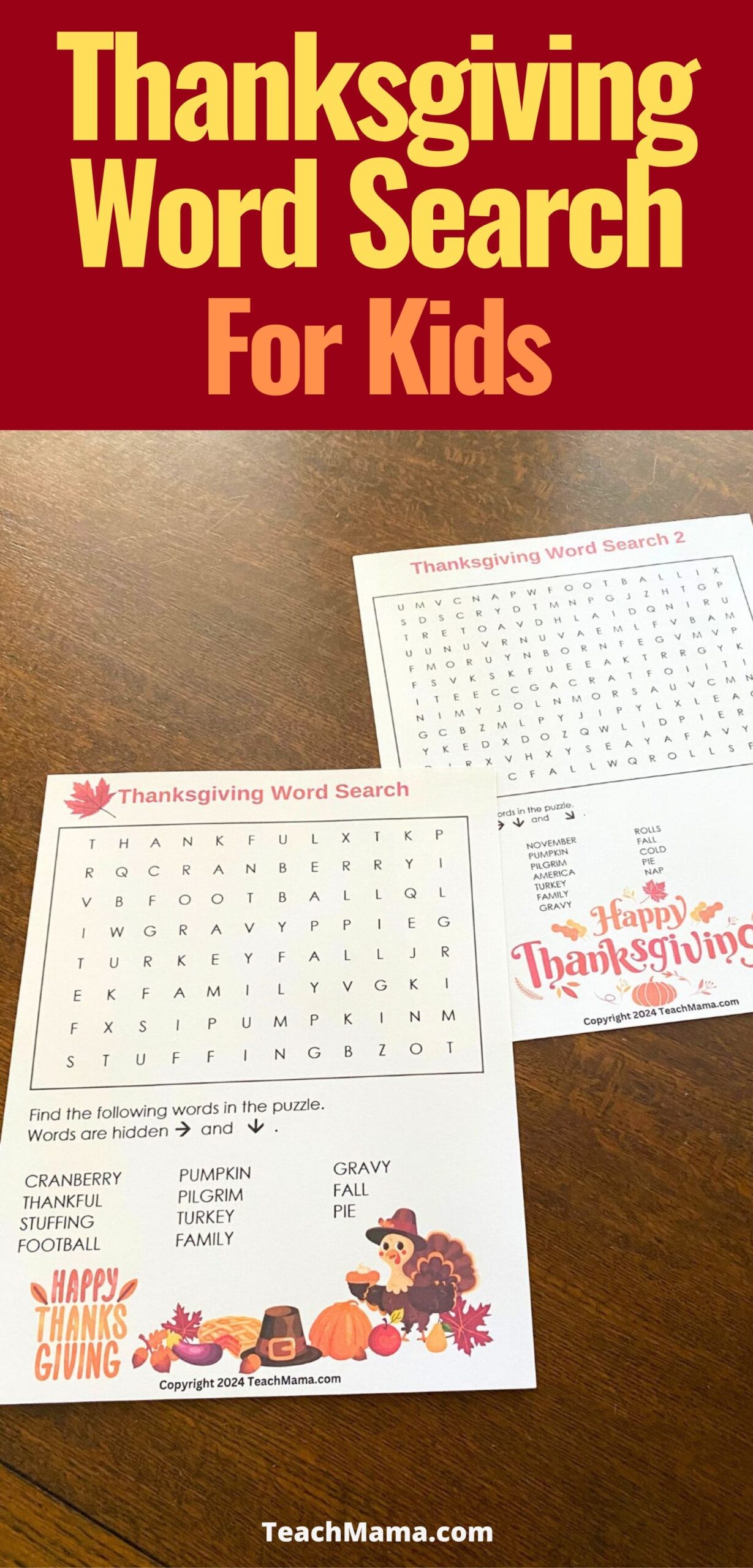 Printable Thanksgiving Word Search For Kids