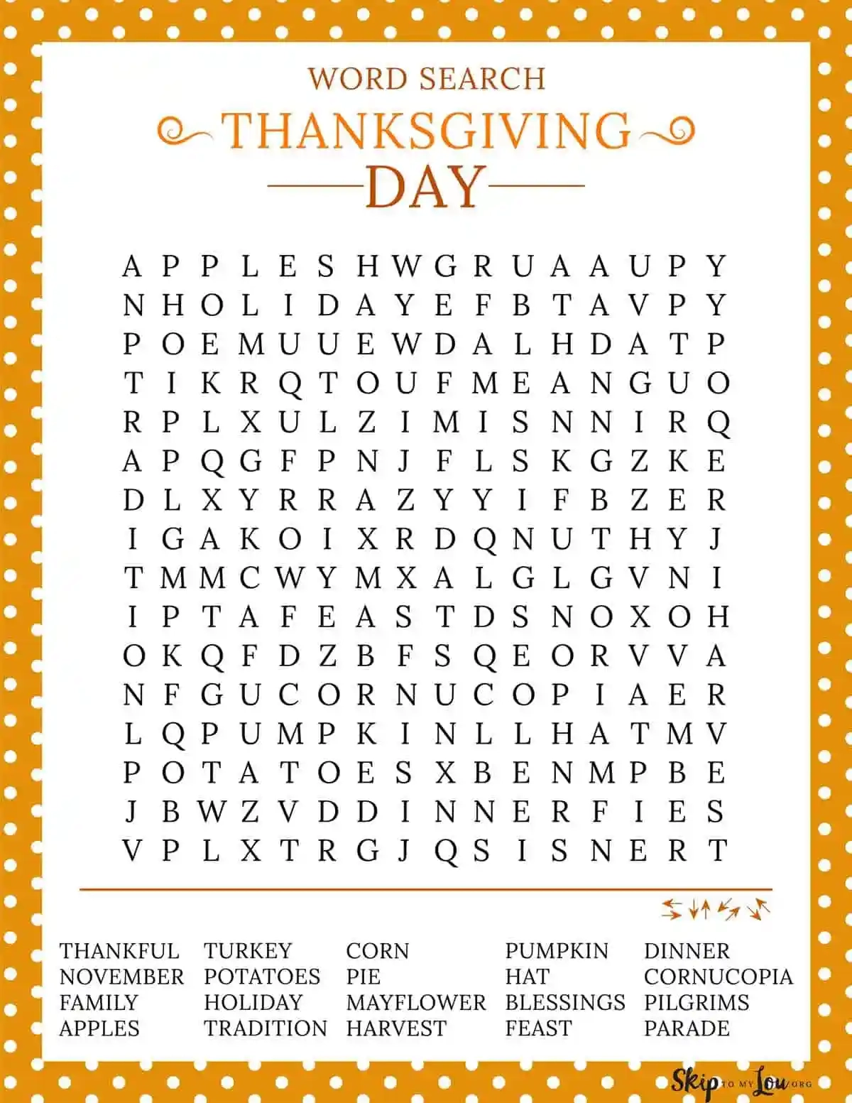 Thanksgiving Word Search Skip To My Lou