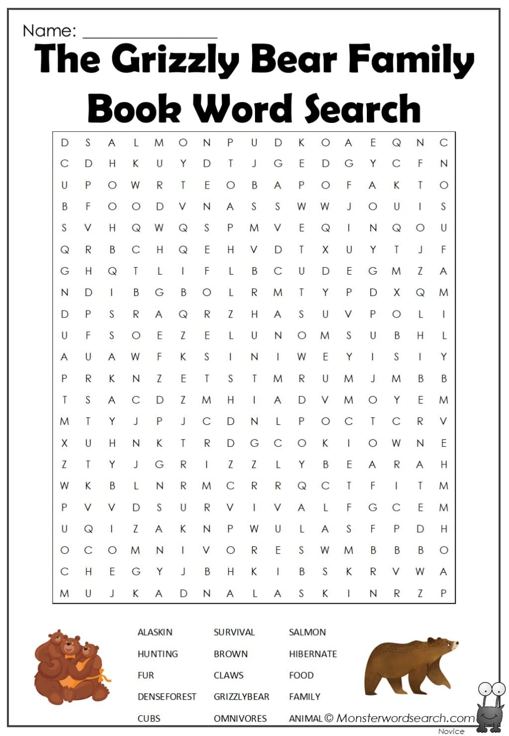 The Grizzly Bear Family Book Word Search Monster Word Search The Grizzly Bear Family Book Word Search Monster Word Search