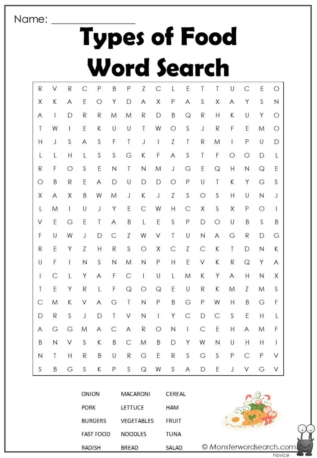Types Of Food Word Search Monster Word Search Types Of Food Word Search Monster Word Search
