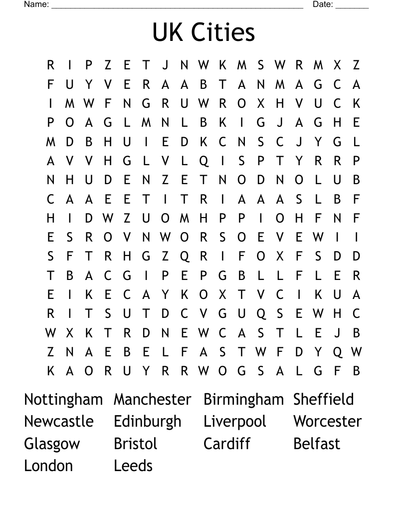 UK Cities Word Search WordMint UK Cities Word Search WordMint