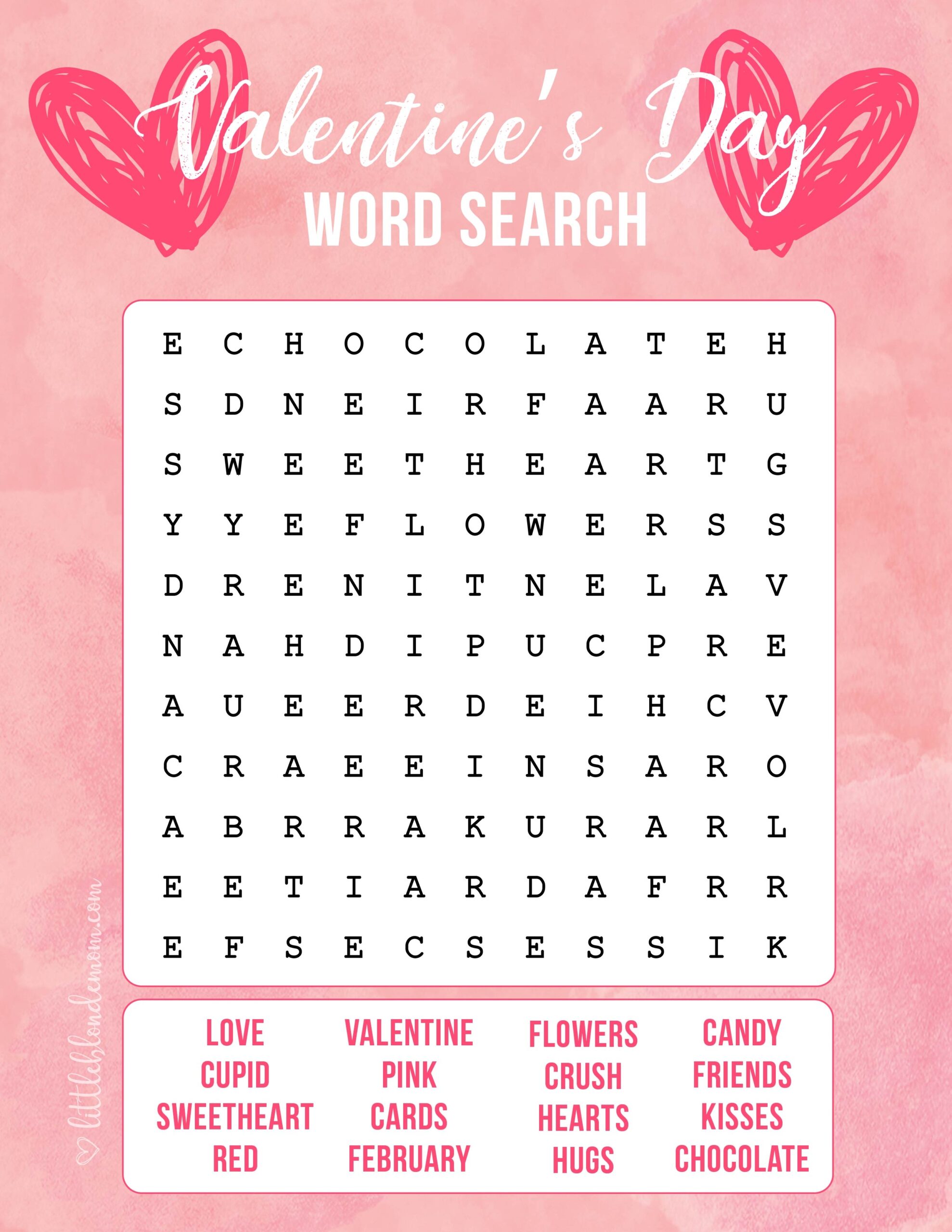 Valentine's Word Search Printable Valentine's Word Search Printable