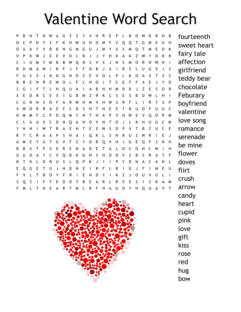 Valentine's Day Word Search Printable Valentine's Day Word Search Printable