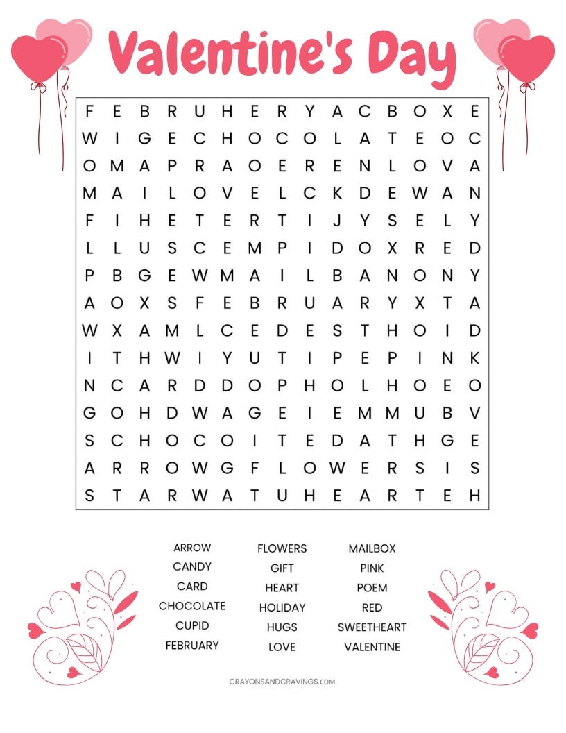 Valentines Day Word Search Printable AllFreePaperCrafts Valentines Day Word Search Printable AllFreePaperCrafts