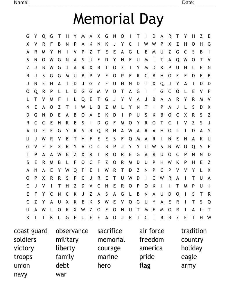 Veterans Day Word Search WordMint Veterans Day Word Search WordMint