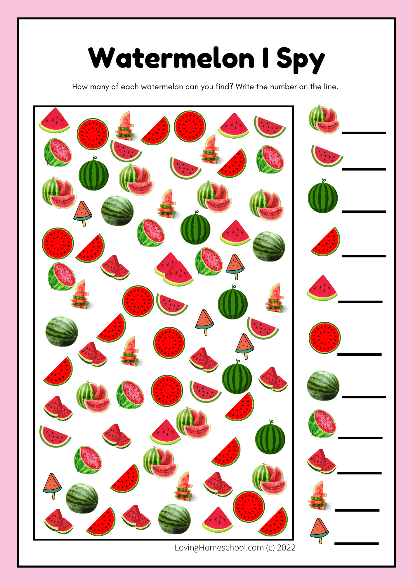 Watermelon I Spy Printable LovingHomeschool Watermelon I Spy Printable LovingHomeschool