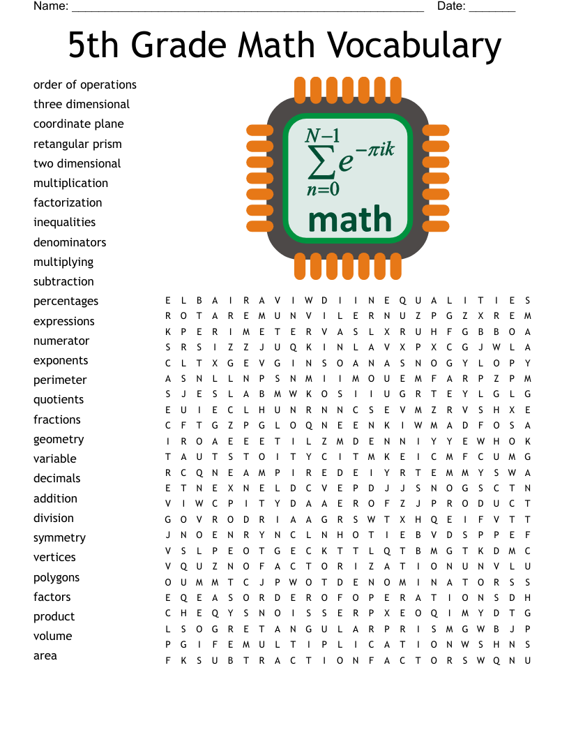 3rd Grade Math Word Search Printable