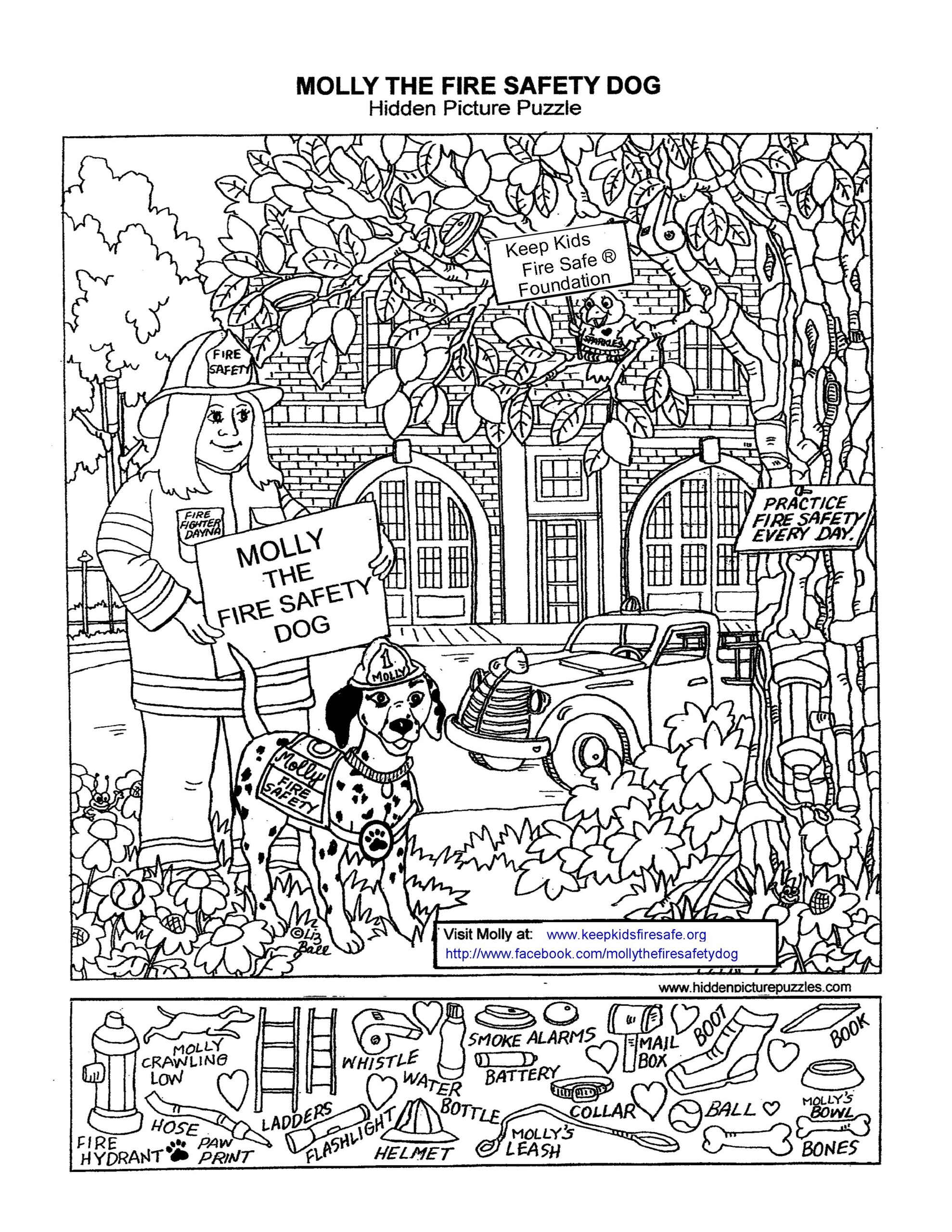 Who Likes Hidden Picture Puzzles Here s A Fun One See If You Can Find All The Hidden Objects Here s The Link To Print Your Own Copy Https www keepkidsfiresafe files MOLLY Fire Safety Dog jpg