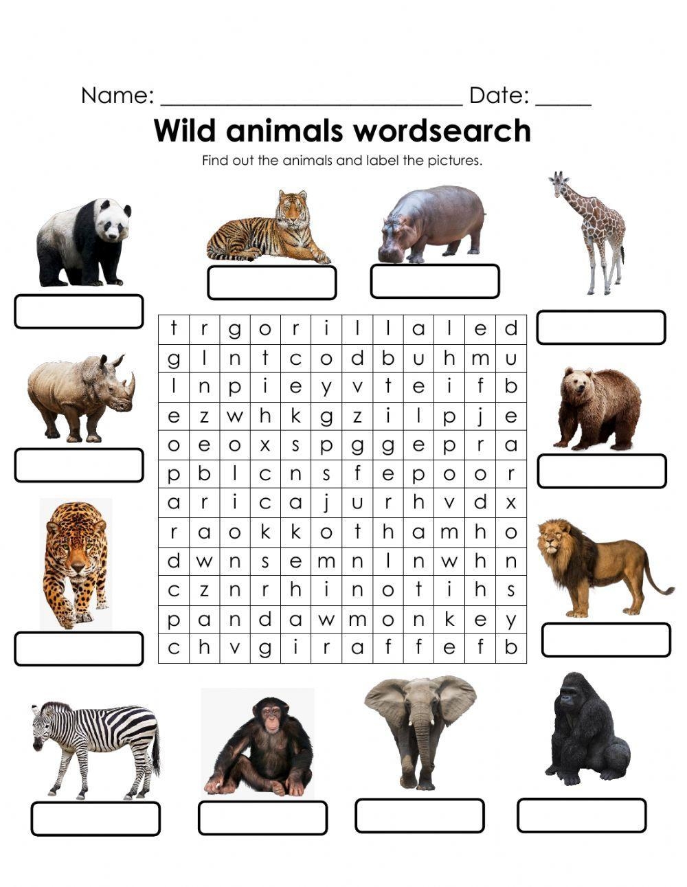 Wild Animals Wordsearch LiveWorksheets 442415 Wild Animals Wordsearch LiveWorksheets 442415