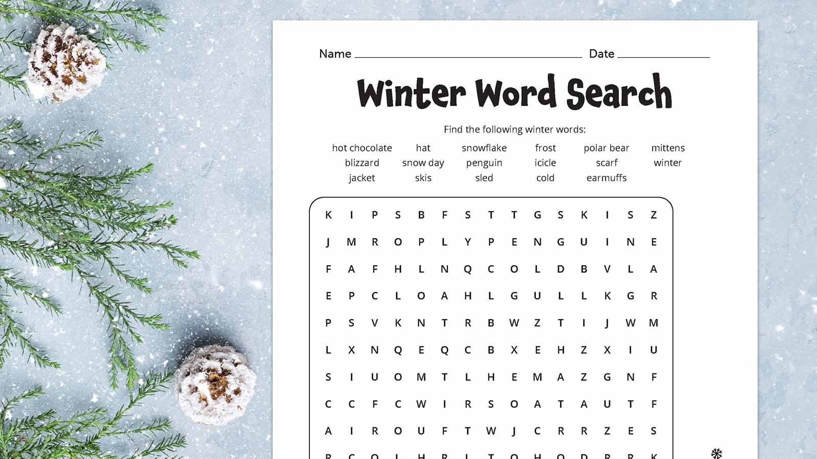 Winter Holiday Word Search Printable Free