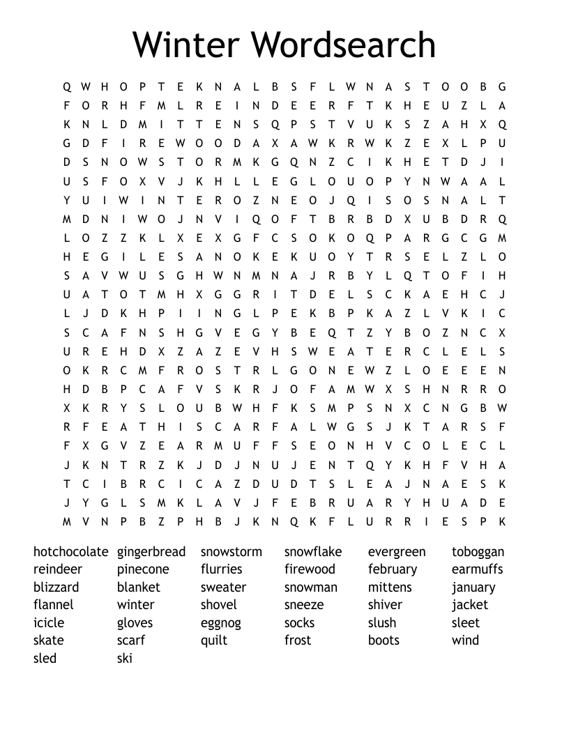 Free Printable Winter Word Search Free Printable Winter Word Search