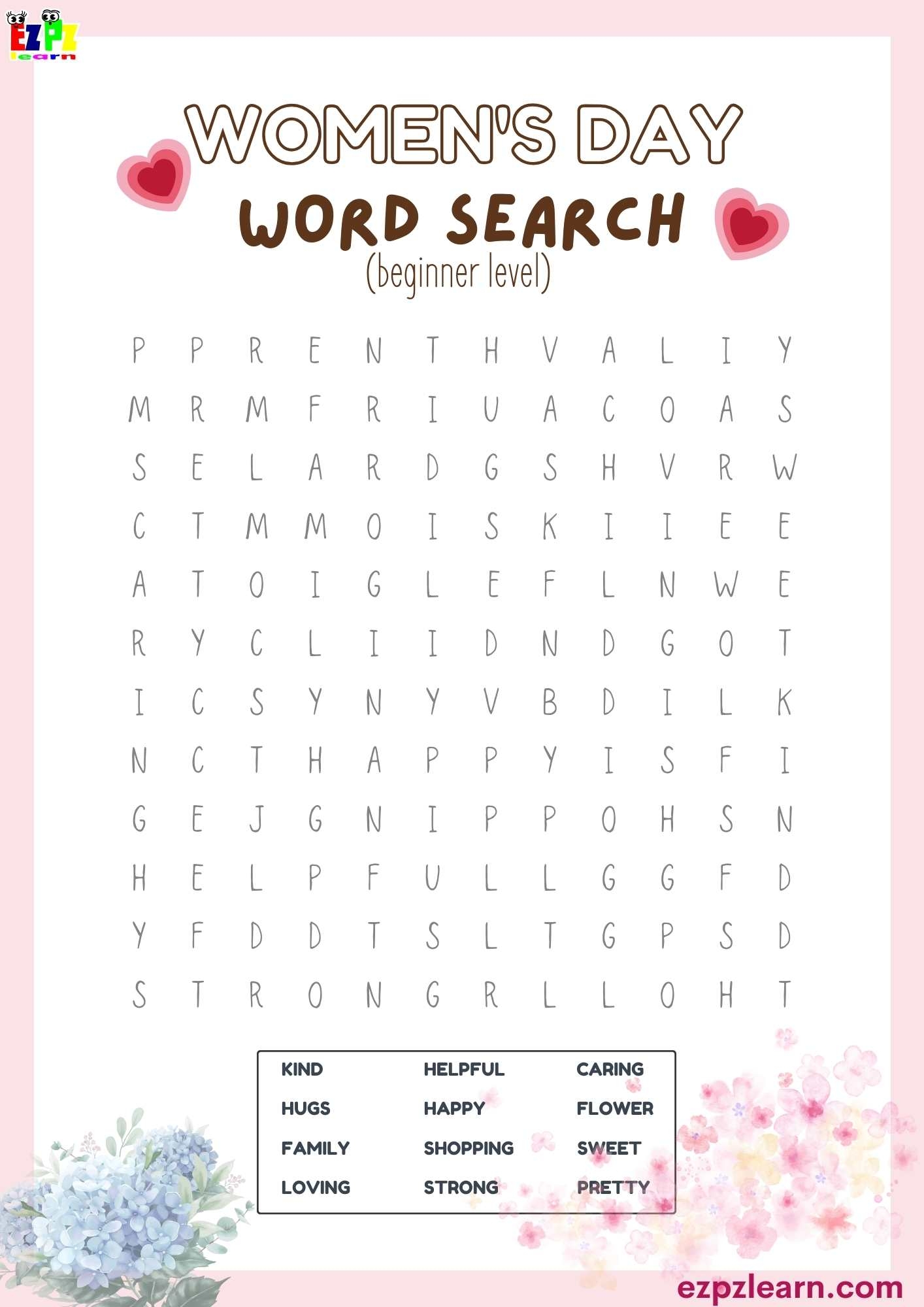 Women s Day Word Search Easy Words For Kids Pdf Ezpzlearn Women s Day Word Search Easy Words For Kids Pdf Ezpzlearn