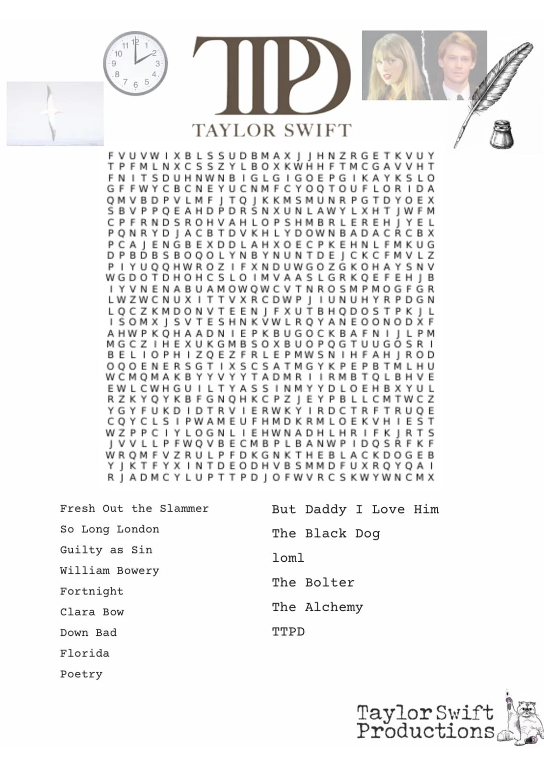 Taylor Swift Word Search Printable Hard