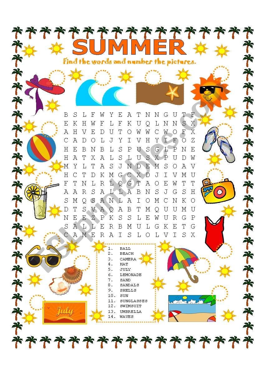 WORD SEARCH SUMMER ESL Worksheet By Lupiscasu WORD SEARCH SUMMER ESL Worksheet By Lupiscasu