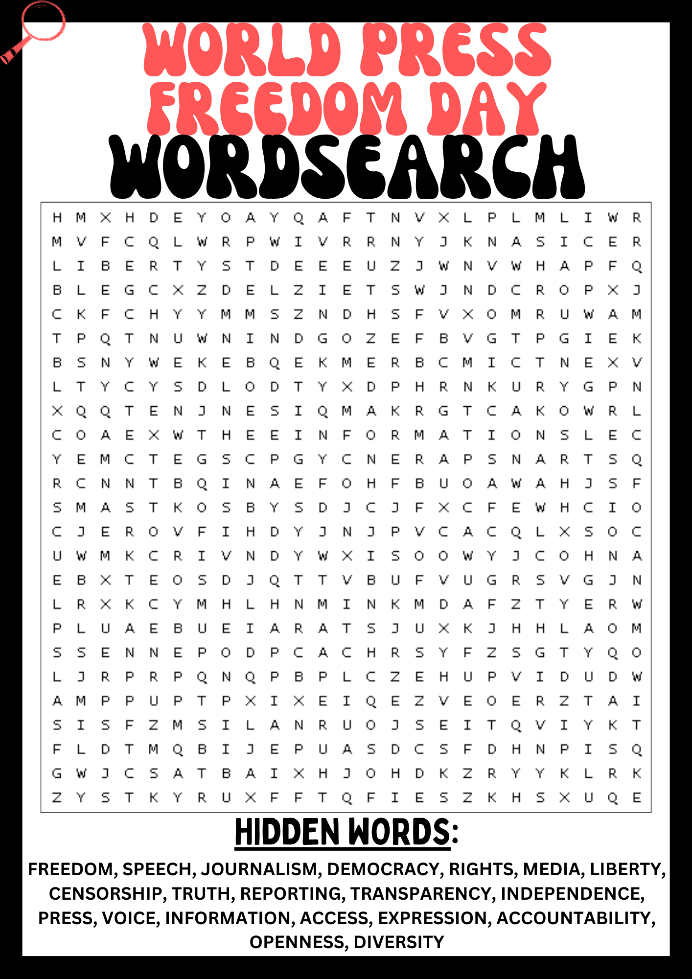 WORLD PRESS FREEDOM DAY Wordsearch Puzzle Worksheet Printables Activity Made By Teachers WORLD PRESS FREEDOM DAY Wordsearch Puzzle Worksheet Printables Activity Made By Teachers