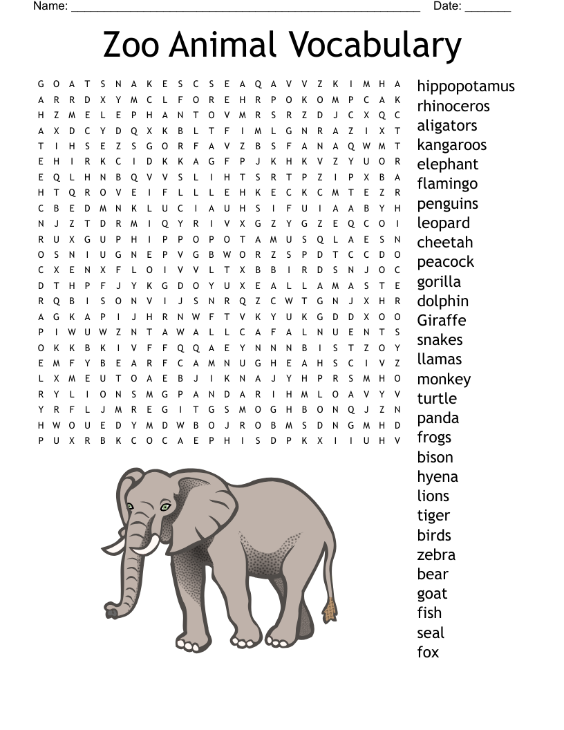 Zoo Animals Word Search WordMint Zoo Animals Word Search WordMint