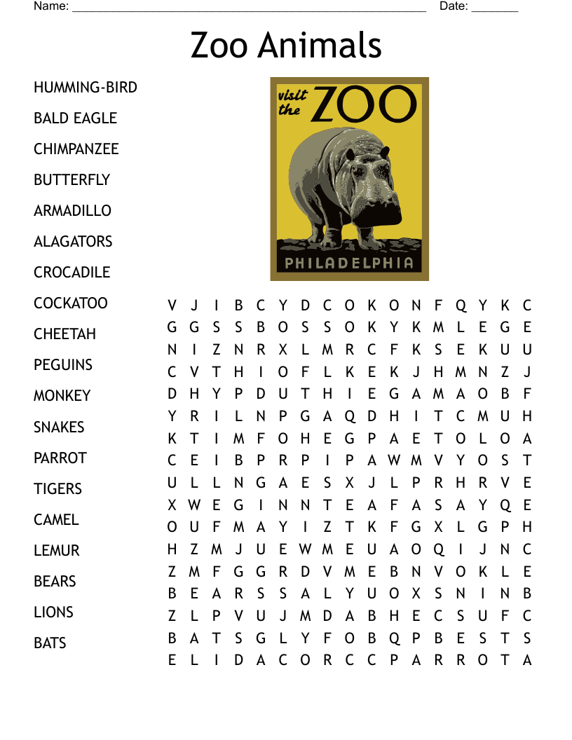 Zoo Animals Word Search WordMint Zoo Animals Word Search WordMint